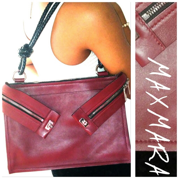 MaxMara Handbags - MaxMara Luxe Red Leather Zipper Bag Purse